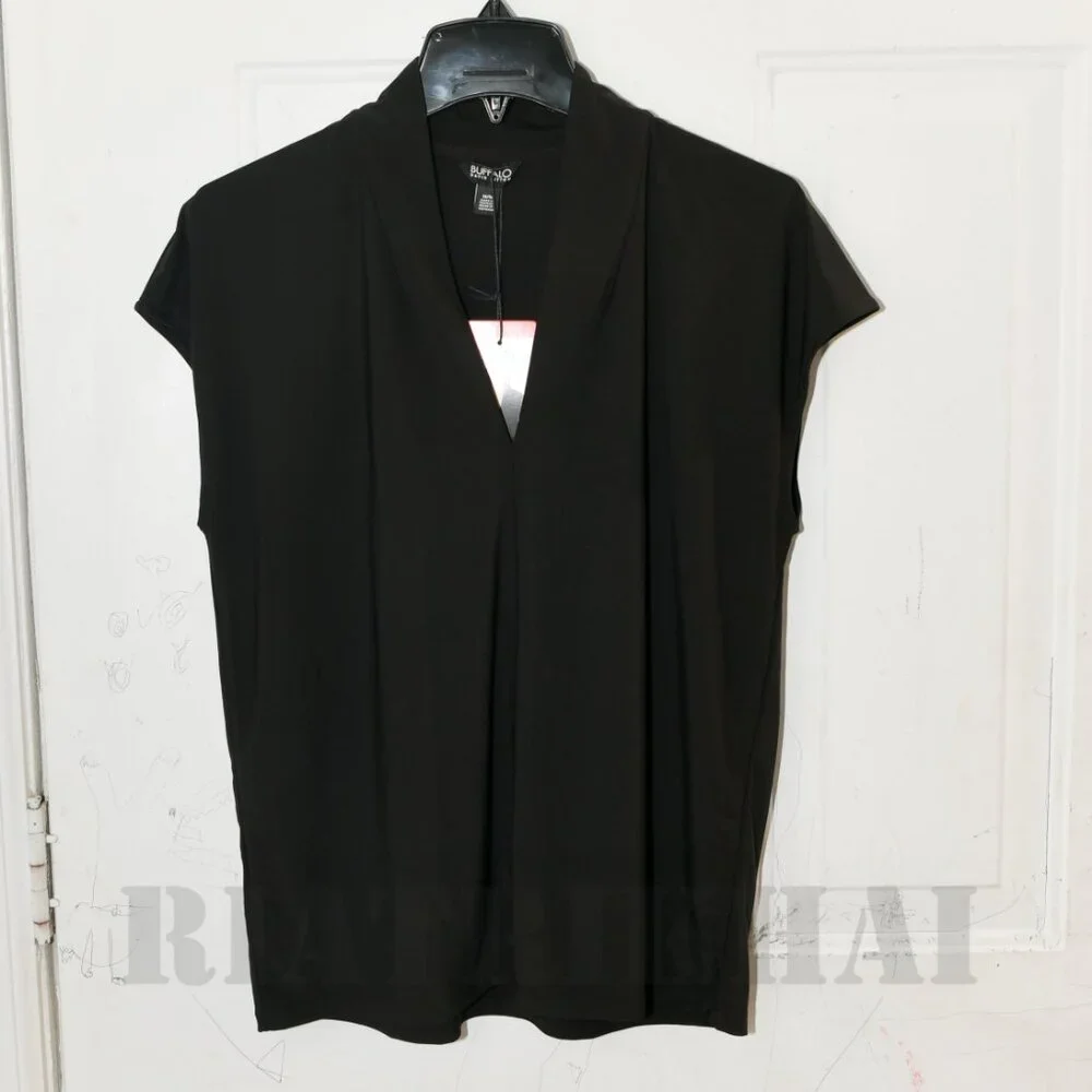 \\- Buffalo Ladies' V-Neck Short Sleeve Blouse  Colors: Black - Picture 4 of 9